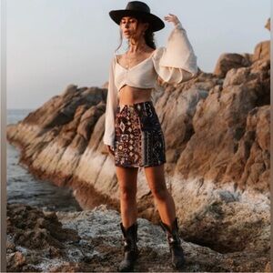 Boho High Waist Jaquered Mini Geometric Aztec Pattern Mini Skirt